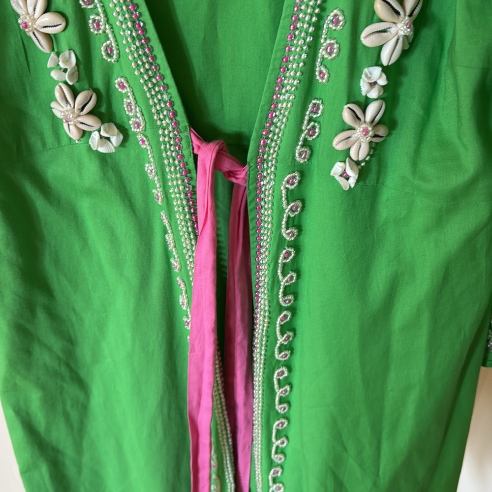 Lily Pulitzer Green shell Embroidered Women's kimono coverup shirt jacket XS - Picture 6 of 8
